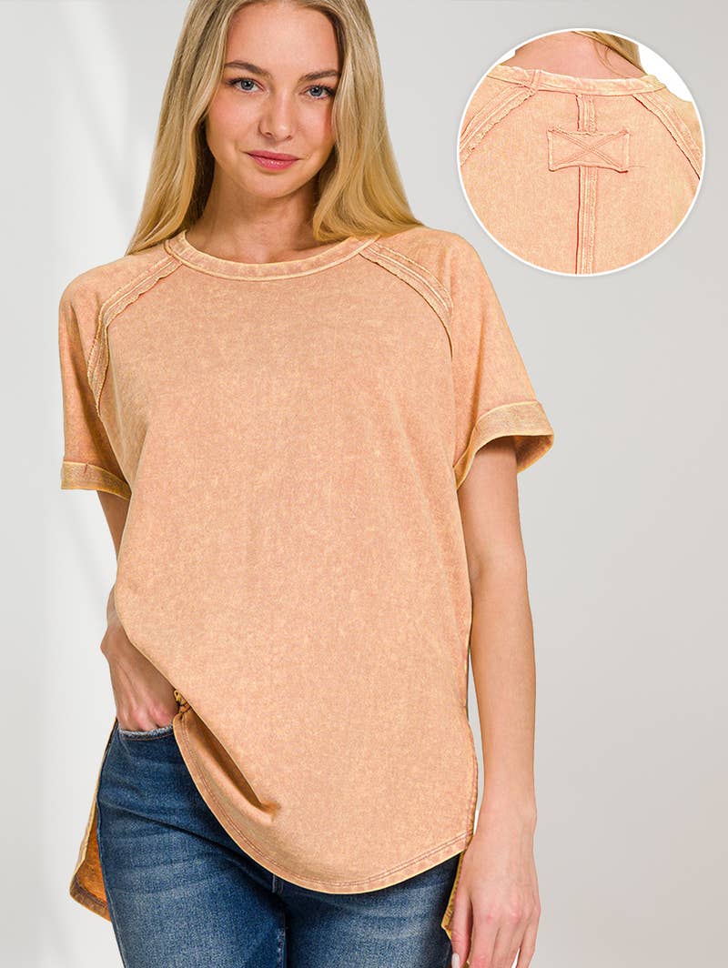 `"French Terry Vintage Wash Casual Top: LTPLUM-160494 / XL