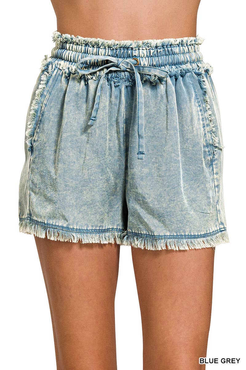 ",,..._ Tencel Mineral Washed Short Pants w/ Pockets: B LAVENDER-178603 / M