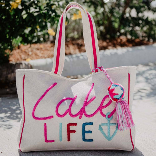 Lake Life Tote Bag: Beige Canvas / OS