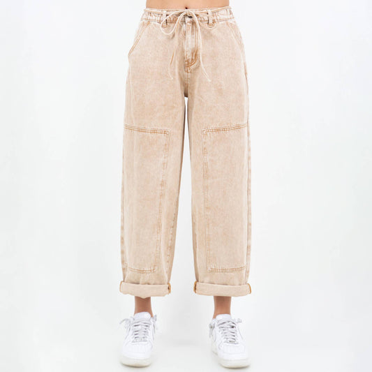 COLOR WASHED BARREL FIT PANTS-RJH21162: TAN WASH / Junior / L