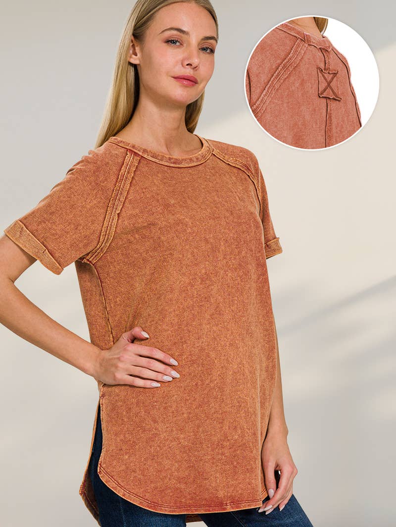 `"French Terry Vintage Wash Casual Top: LTPLUM-160494 / S