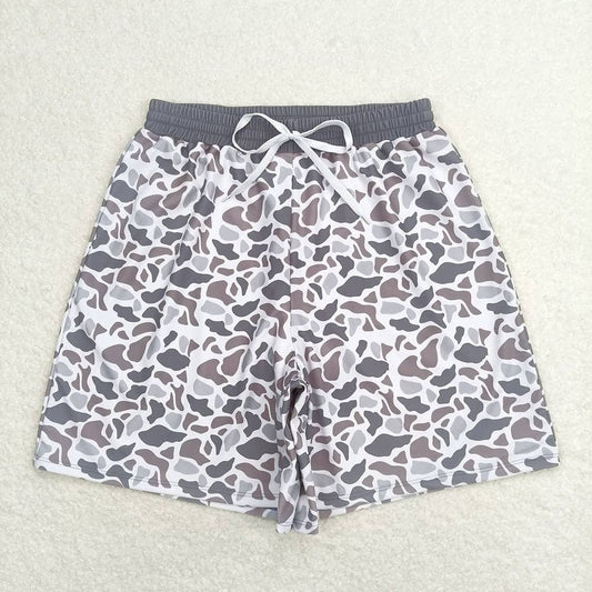 Adult Man Grey Camo Bottom Trunk Drawstrings Shorts Swimwear: M