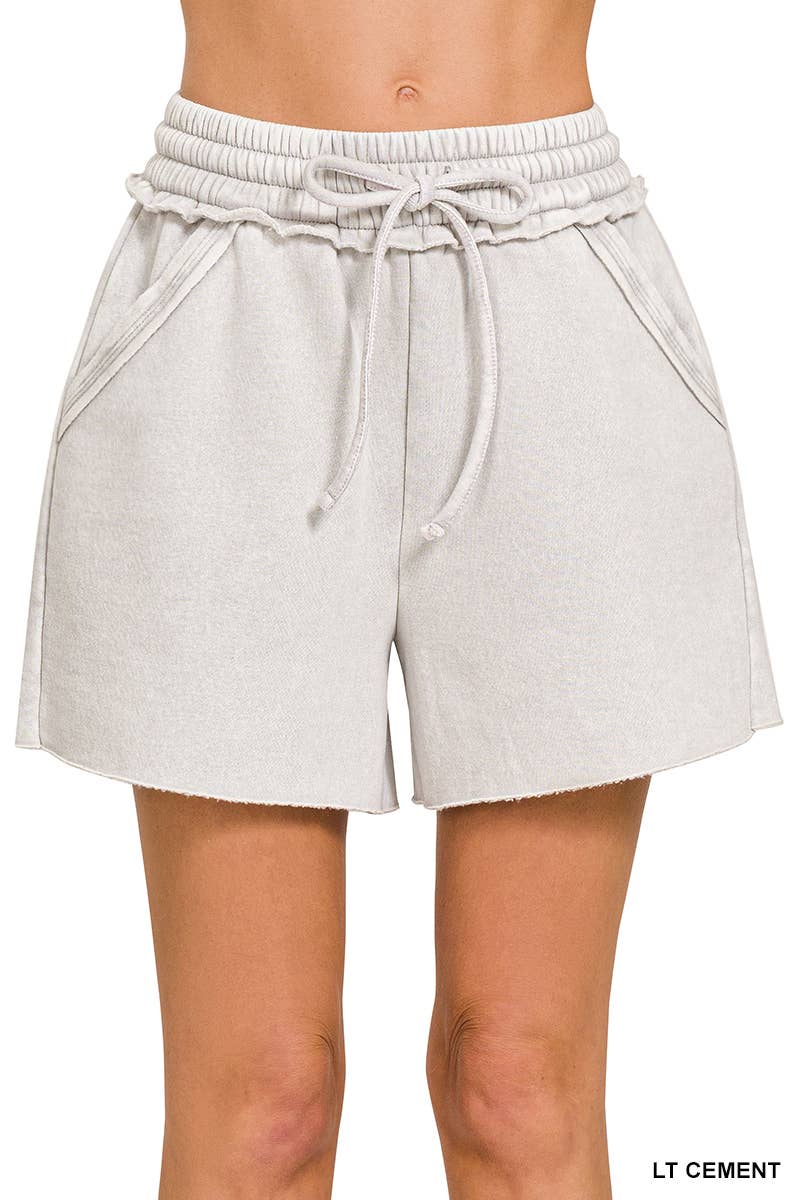 ",,, Snow Wash Fleece Drawstring Shorts: ASH BLACK-167192 / M