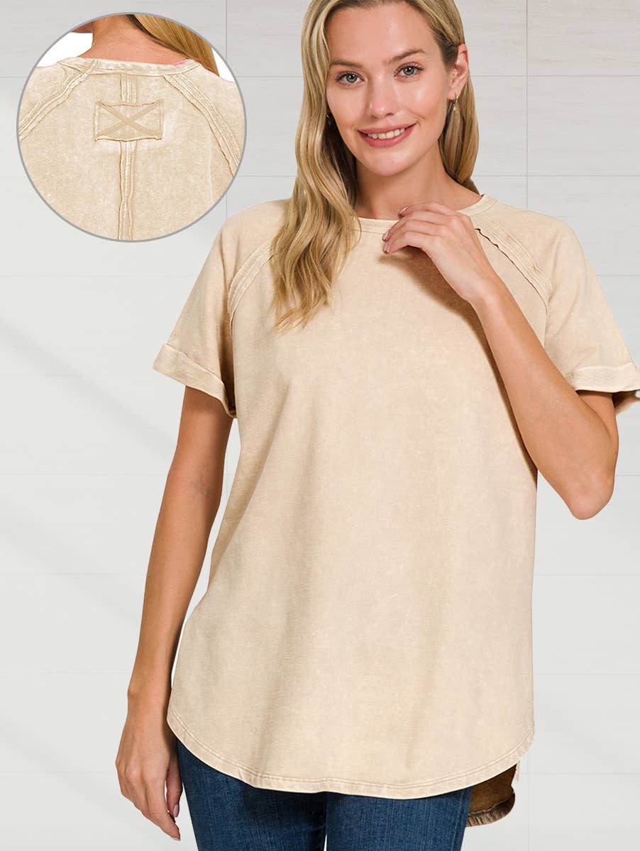 `"French Terry Vintage Wash Casual Top: LTPLUM-160494 / S