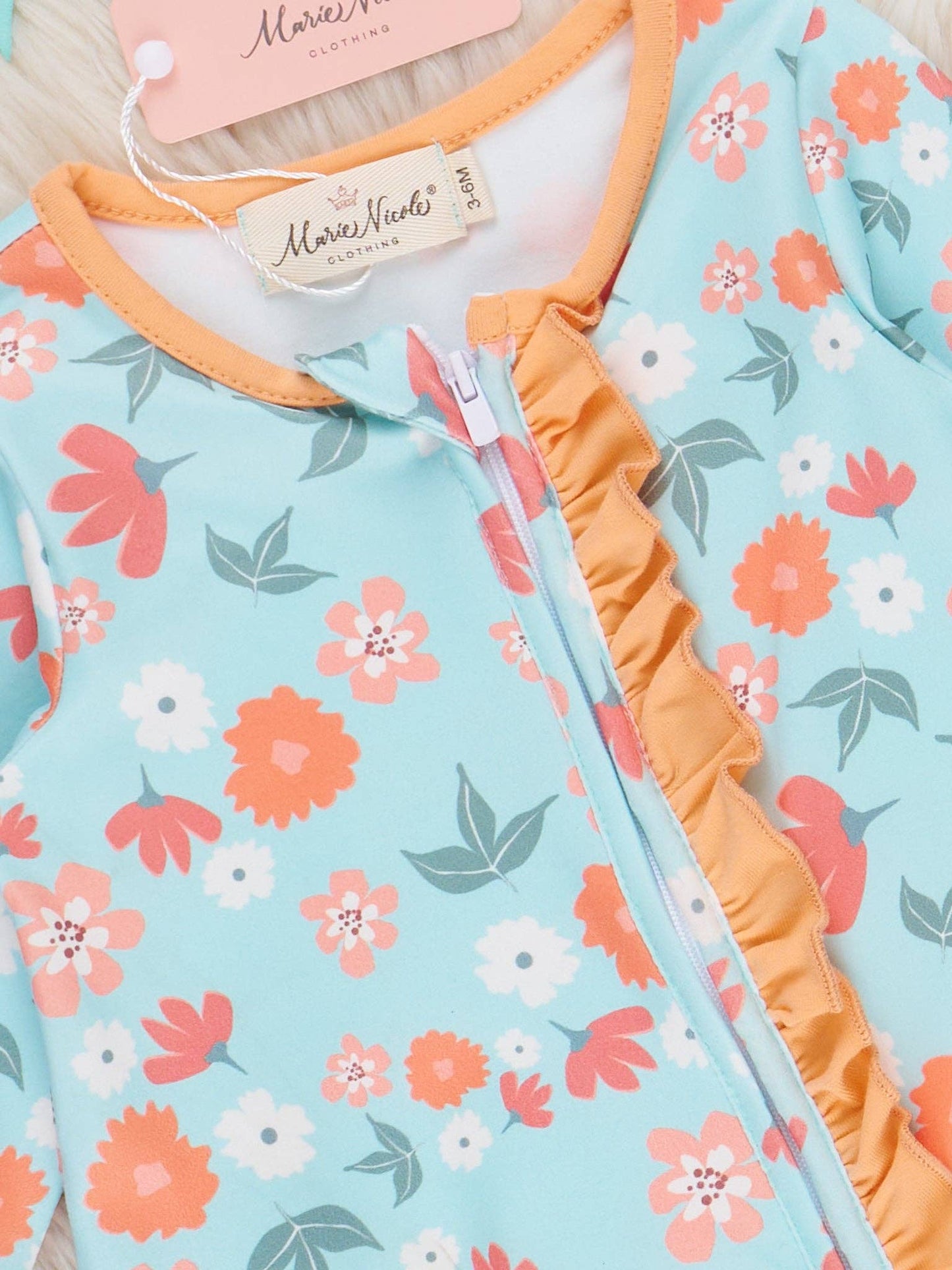 Golden Hour Floral Ruffle Sleeper Pajamas: 6/12MOS