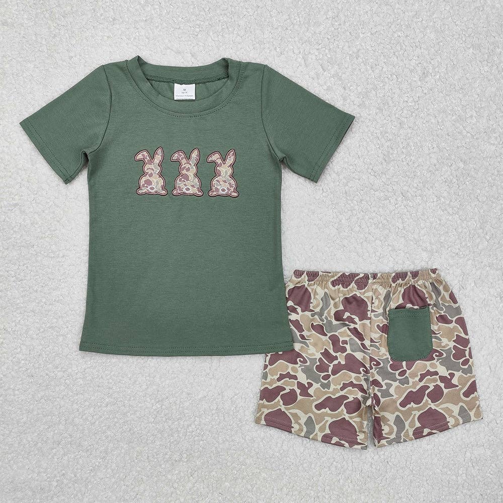 Baby Boys Easter Green Rabbits Shirt Camouflage Shorts Clothes Sets: 3T