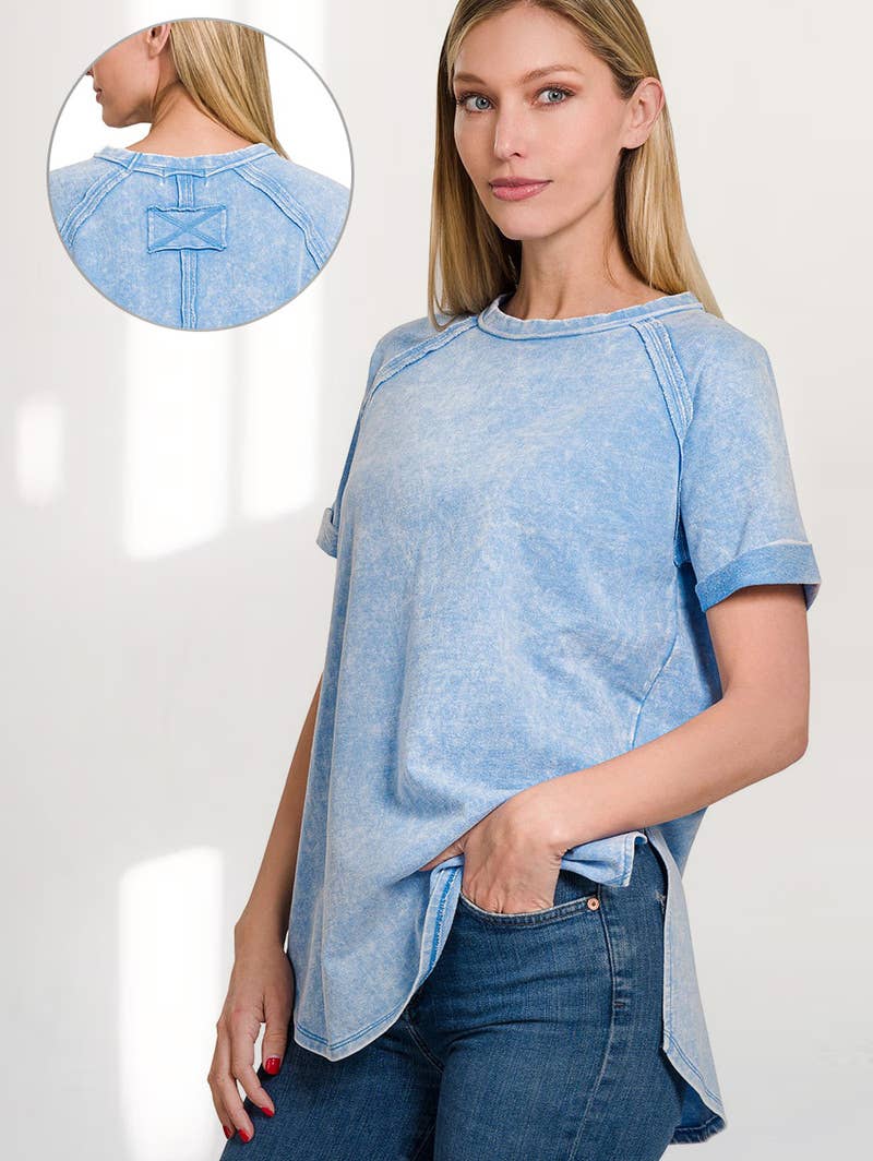`"French Terry Vintage Wash Casual Top: LTPLUM-160494 / M