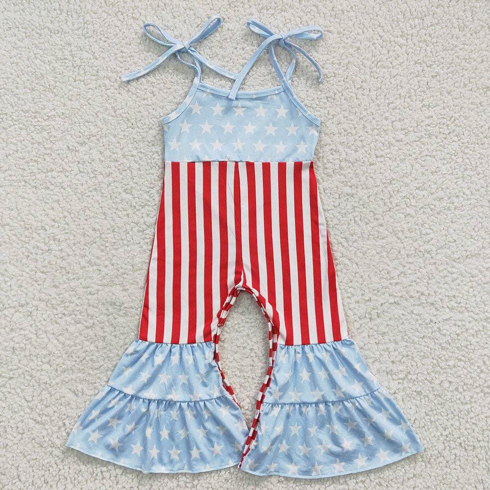 Baby Girls 4th Of July Stars Bell Bottom Jumpsuits: 3T