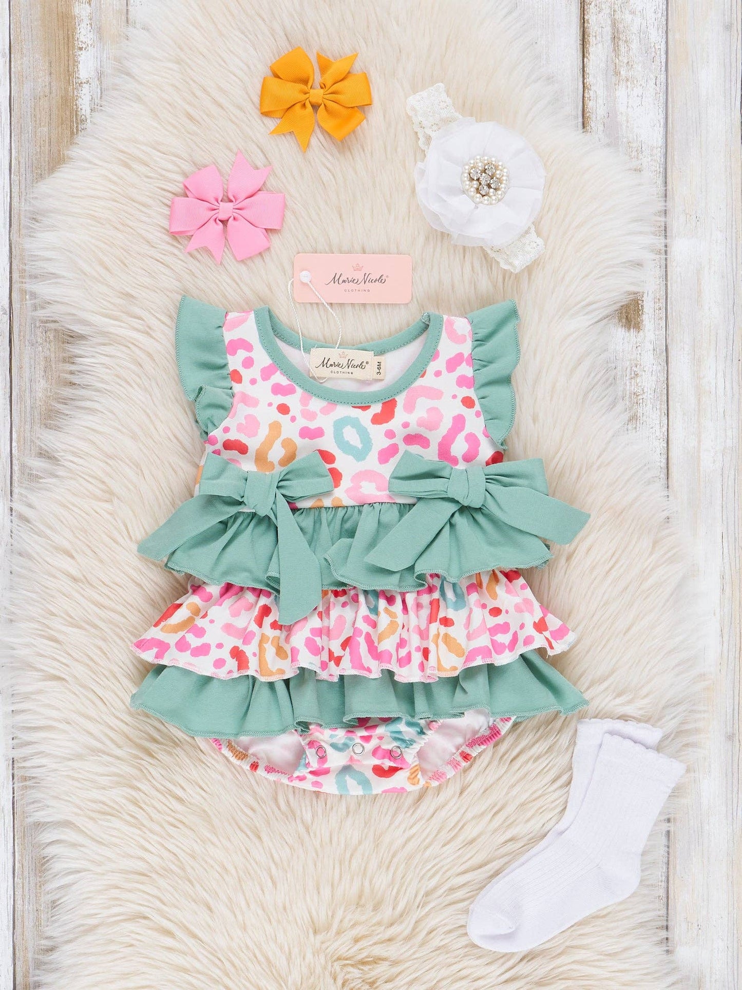 Sage & Pink Leopard Ruffle Bubble - Restocked!: 6/12MOS